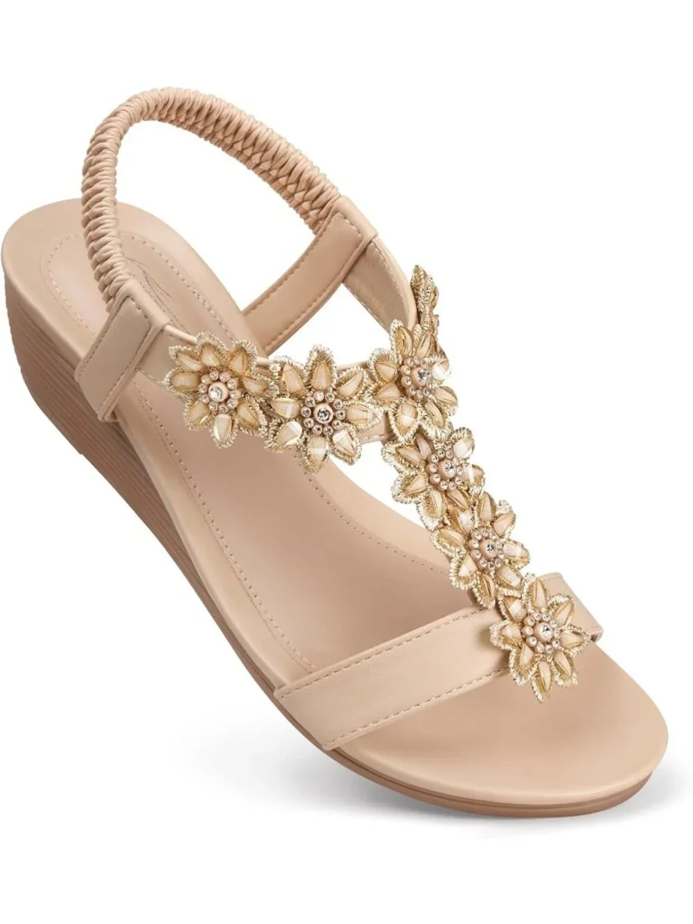 Women's Nude Wedge Sandals Summer Platform Comfortable Low Wedges Shoes
